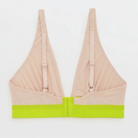 Aerie Smoothez Mesh Plunge Bralette Wireless Triangle Bra Nude Green Size M NEW - Picture 2 of 10
